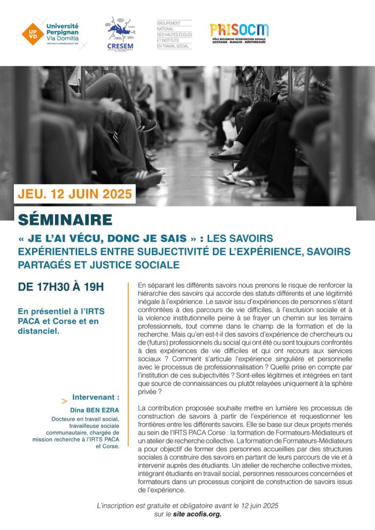Séminaire CRESEM-GNHEITS du jeudi 12 juin 2025 – ANNULÉ