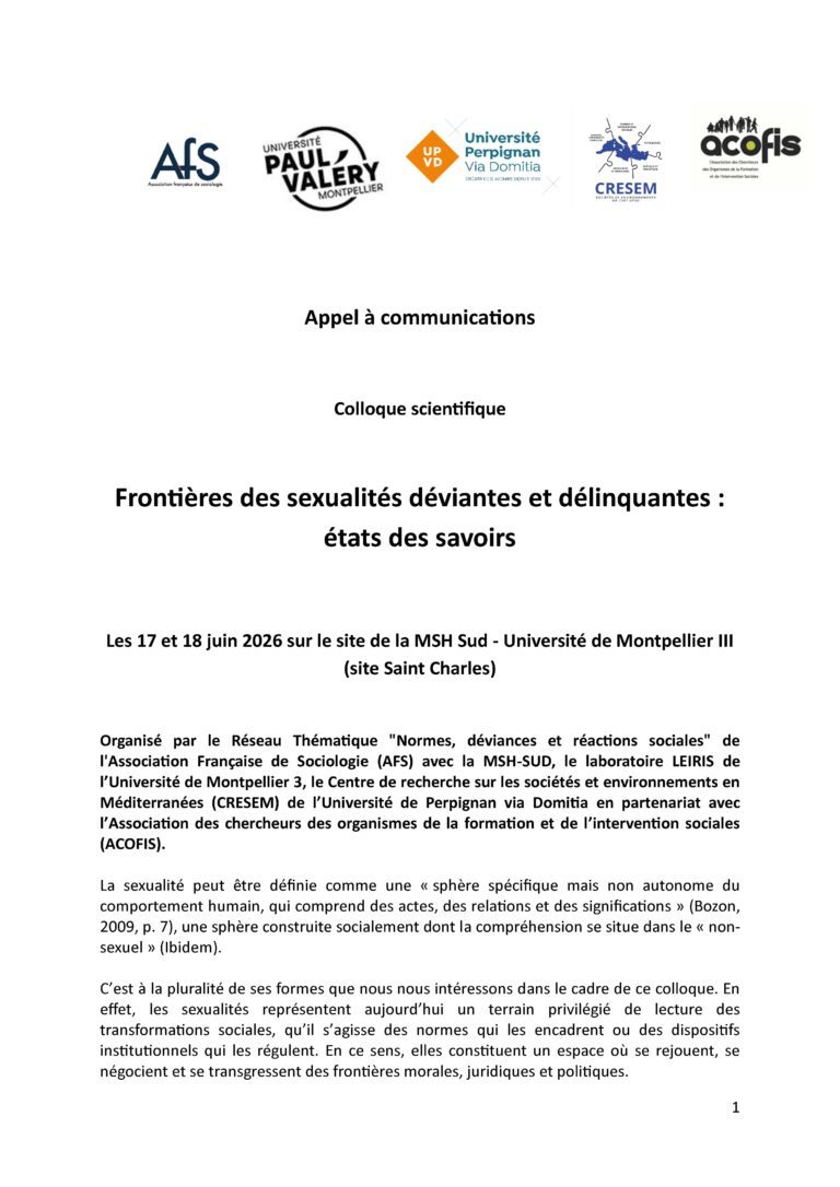 Appel à communications – Colloque scientifique – Juin 2026
